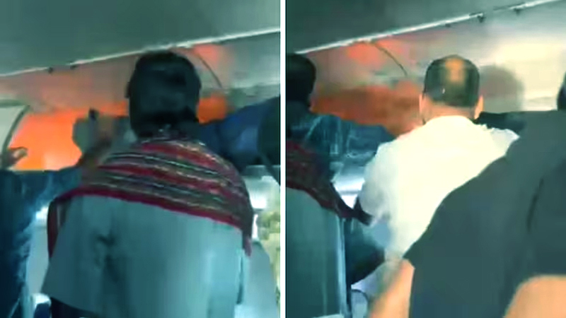 মাঝ আকাশে বিমানে আগুন, ব্যাগ দিয়ে নেভানোর চেষ্টা যাত্রীদের